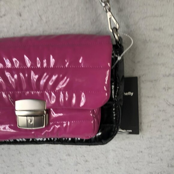 Think Royln Bag Womens Pink Black Patent Quilted Chain Crossbody Shoulder Purse - Picture 16 of 16